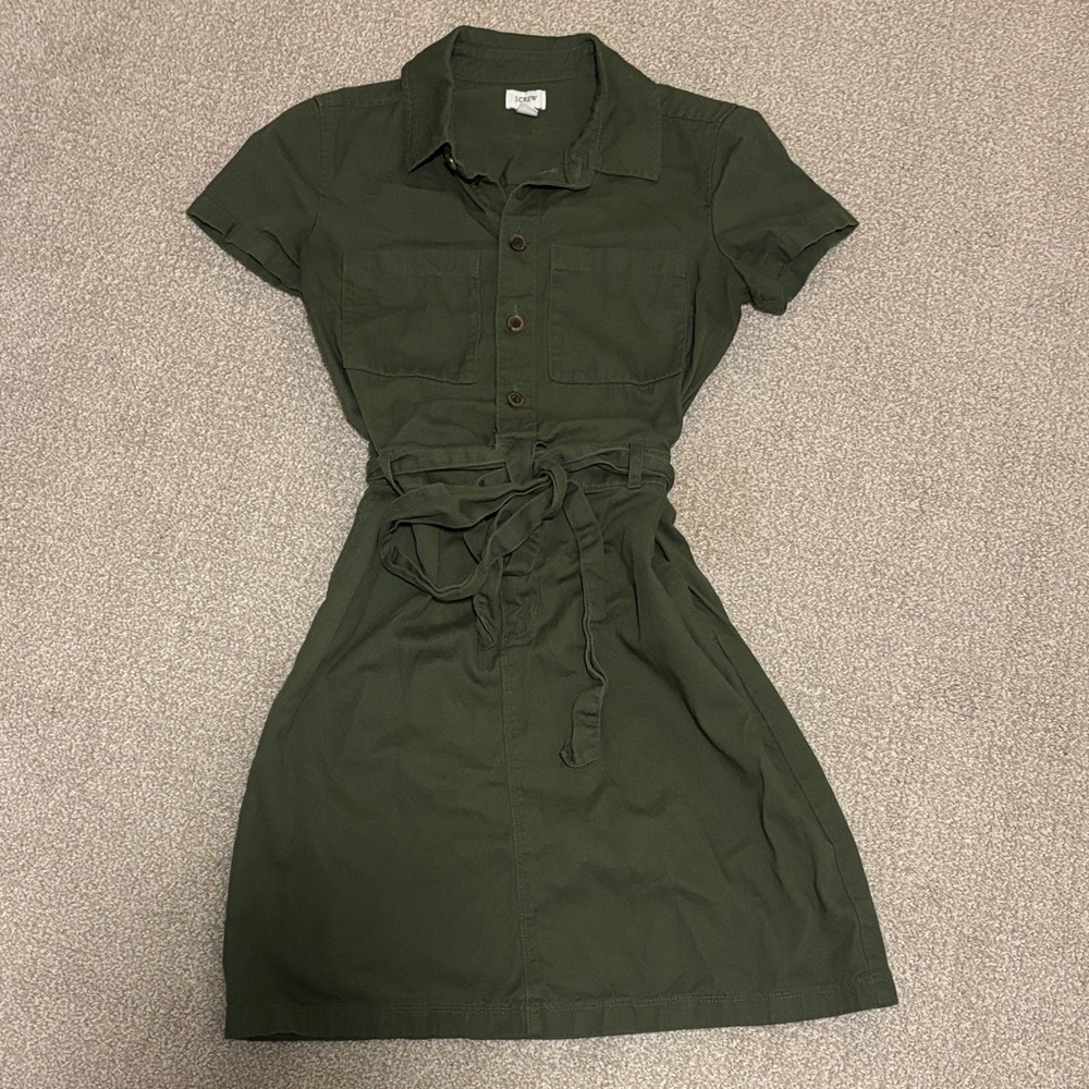 J. Crew Olive Mini Dress with Tie Waist